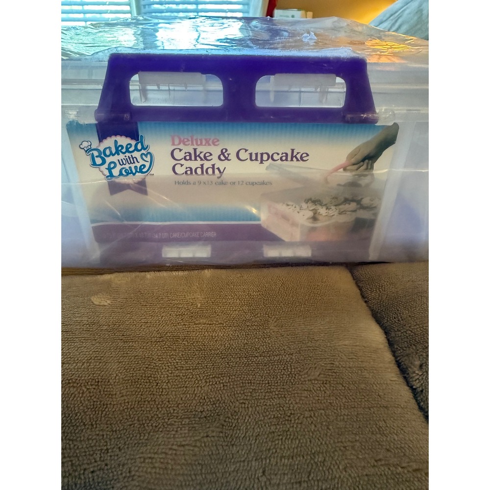 Baked with Love Deluxe Cake and Cupcake Caddy 9x13 Purple Clear Carrier